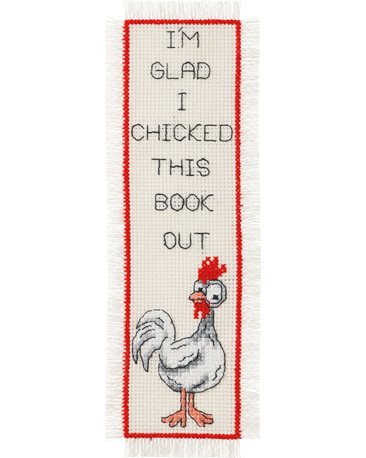 Bogmærke "I’m glad I chicked this book out" – Broderikit (7x22 cm)