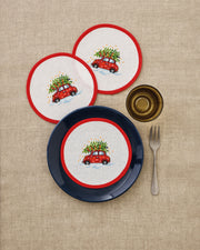 Mellemlægningsservietter med Bil & Juletræ – Broderikit (Ø16 cm) 3 stk
