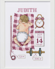 Fødselsbillede pink – Broderikit (21 x 30 cm)