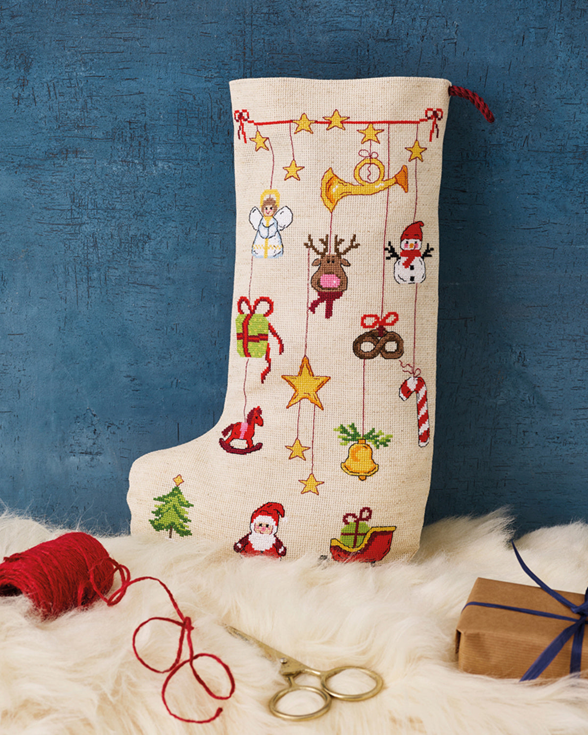 Julesok med julemotiver – Broderikit (28 x 44 cm)