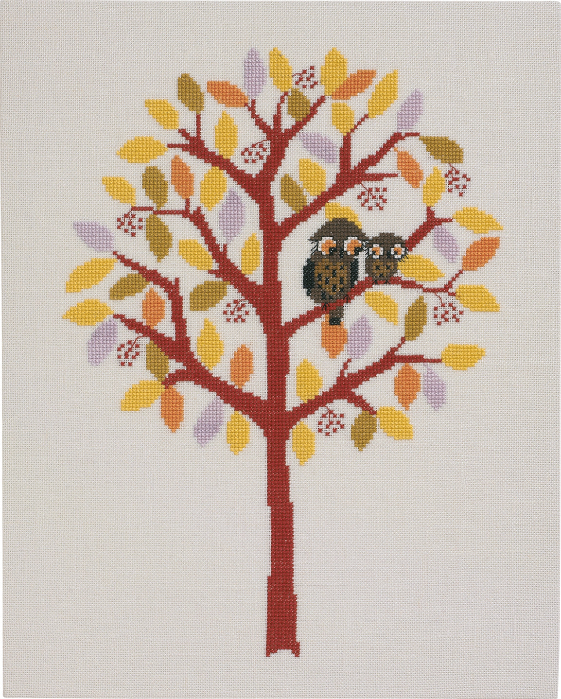 Efterårstræ med Fugle – Broderikit (32x39 cm)