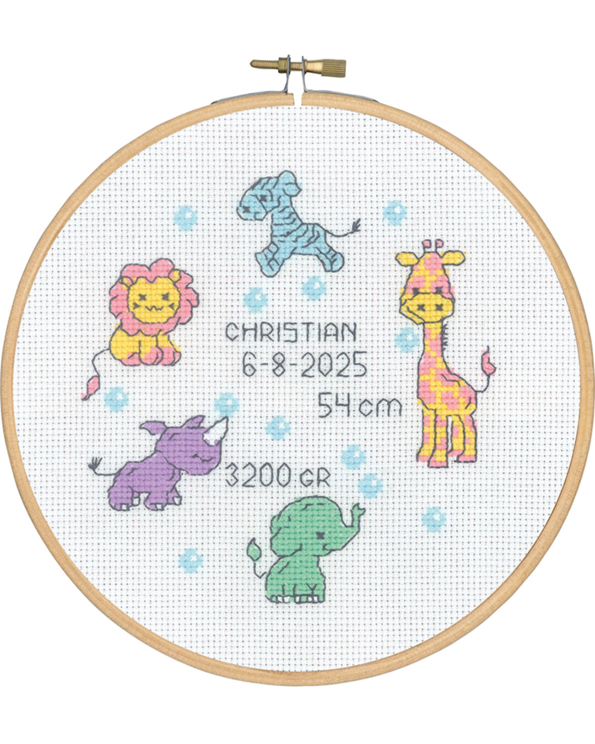 Fødselsbillede med dyr – Broderikit (Ø18 cm)