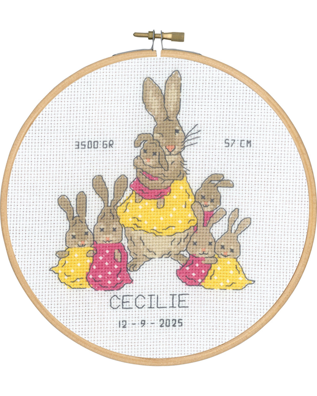 Fødselsbillede Kaninmor – Broderikit (Ø 18 cm)