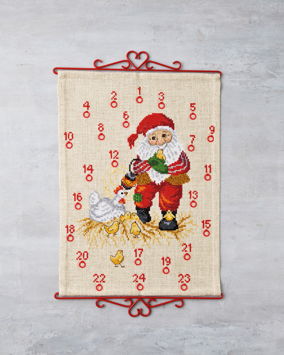 Julekalender Julemand & Kyllinger - Broderikit (38×53 cm)