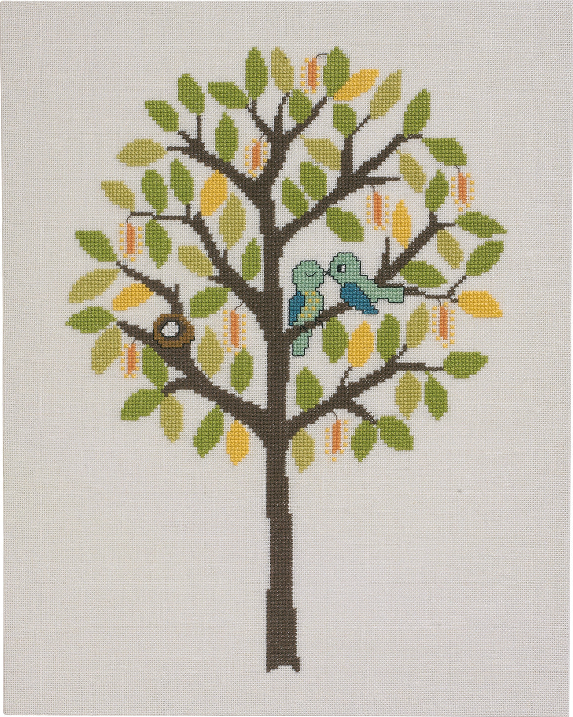 Forårstræ med Fugle – Broderikit (32 x 37 cm)