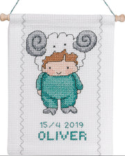 Vædder fødselsbillede – Broderikit (18 x 25 cm)